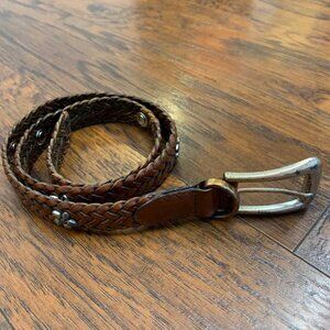 Vintage Fossil  Woven Leather Belt with Flower Shaped Silver Studs Cowgirl